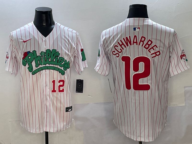 Men Philadelphia Phillies #12 Schwarber White Stripe Fourth generation Joint Name Nike 2025 MLB Jersey style 4->philadelphia phillies->MLB Jersey